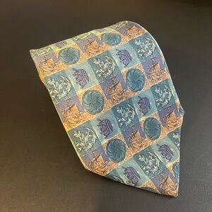 Vintage Christian Dior Silk Tie Made In USA Blue Teal Marine Seafarer Nautical